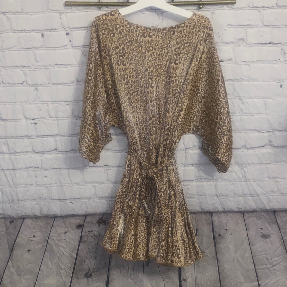 Aakaa Tan Leopard Print Long Sleeve Dress